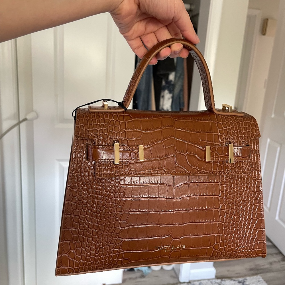 SOLD! Teddy Blake Ava Croco 9” Brown Leather Handbag